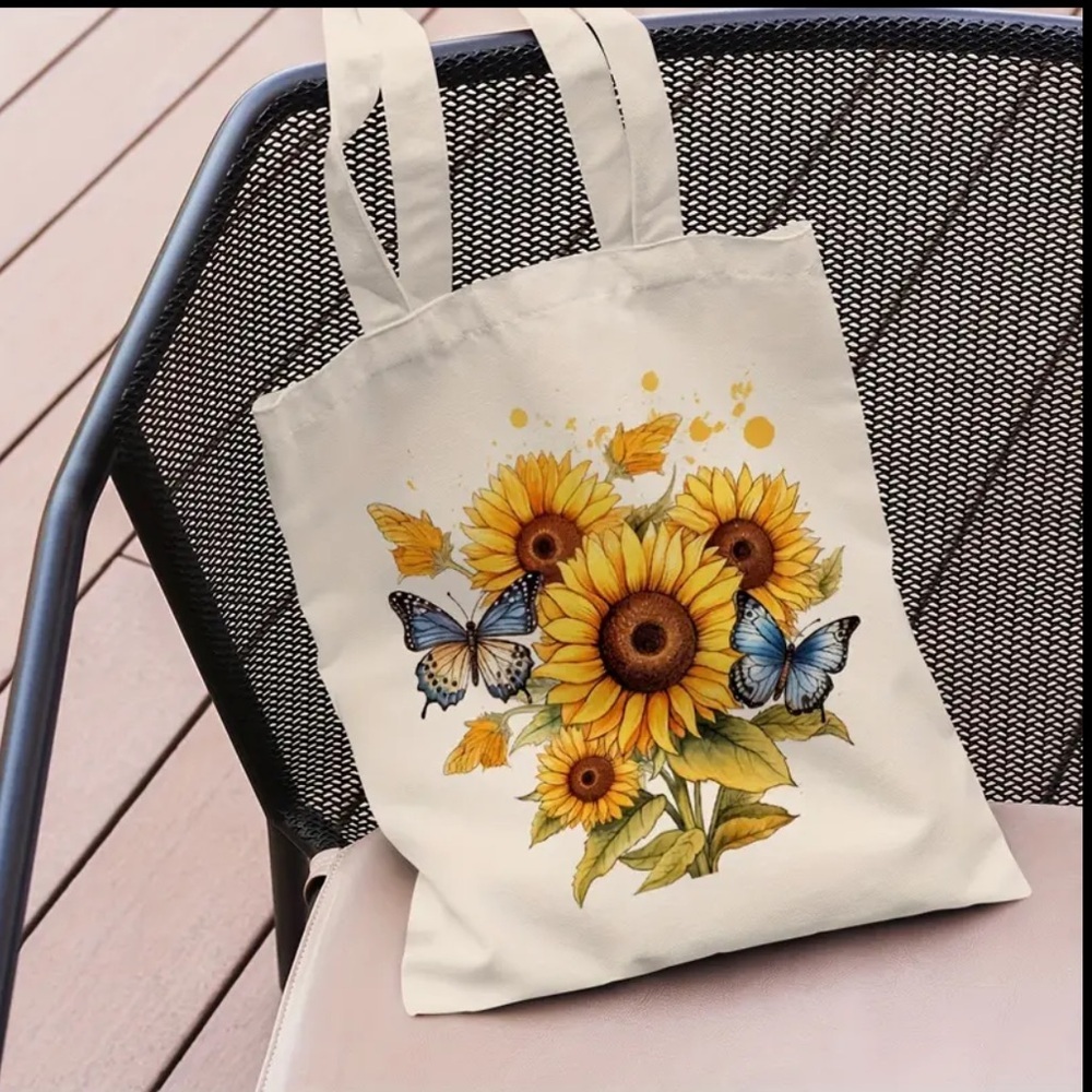 Sunflower Butterfly Pattern Canvas Tote Bag